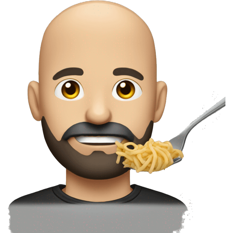 Bald man with moustache and beard, eating pasta,wearing a black hoodie emoji