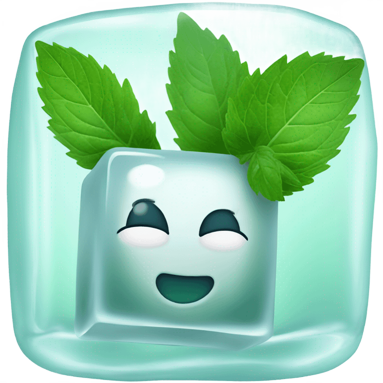 white ice cube with mint leaves on it emoji