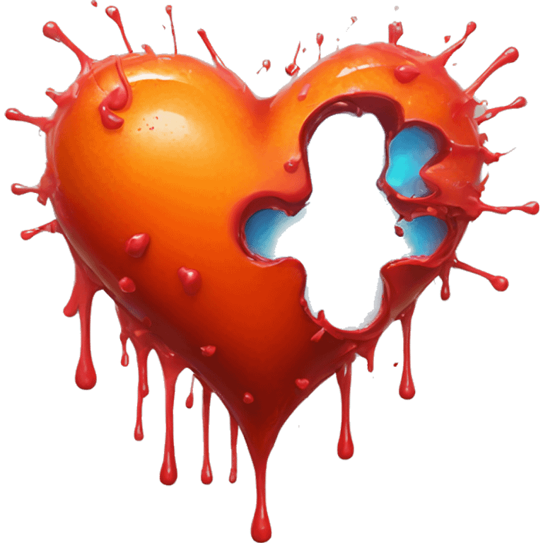 bleeding red heart glowing red-orange with splatter emoji