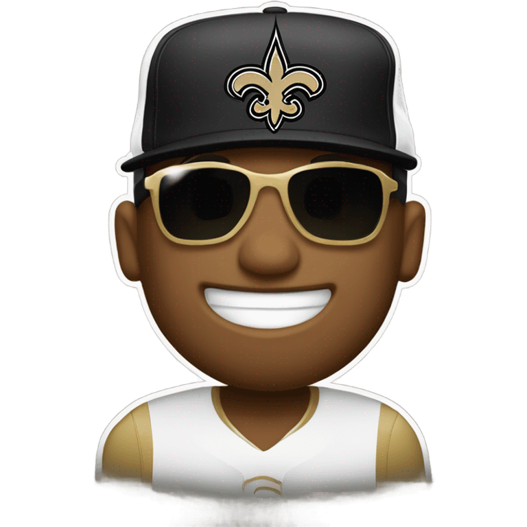 Hart wearing sunglasses and a New Orleans Saints baseball cap emoji