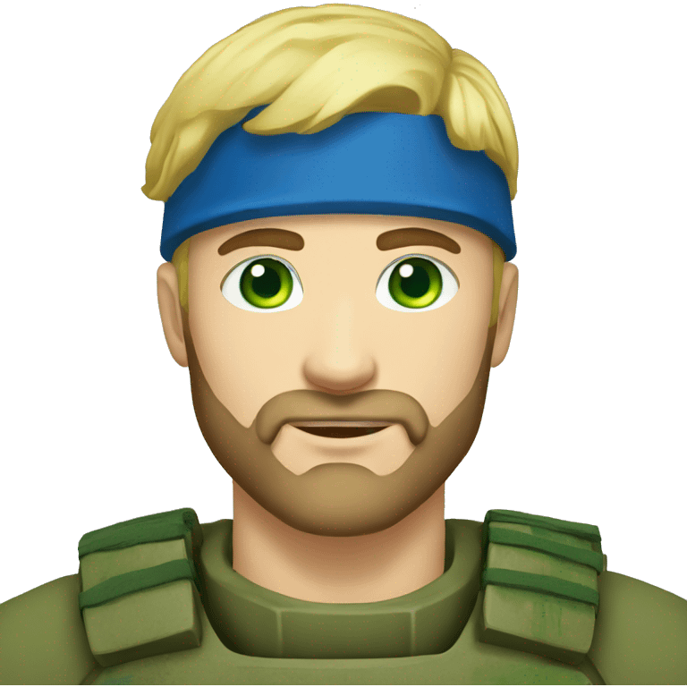 ukrainian military blonde man with a beard with green eyes with blue viking paint on the face  emoji