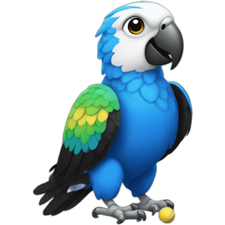 Blue, black and white parrot playing with ball emoji