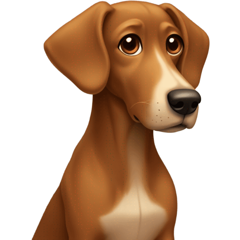 brown dog with floppy ears, a big nose and a big "W" on his chest. emoji