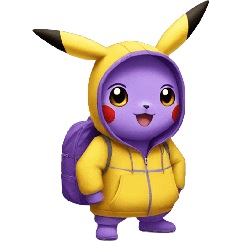 Pikachu wearing a purple nike tracksuit and wearing crocs emoji