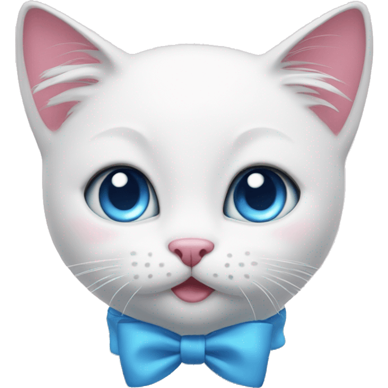 white cat with a pink bow and blue eyes emoji