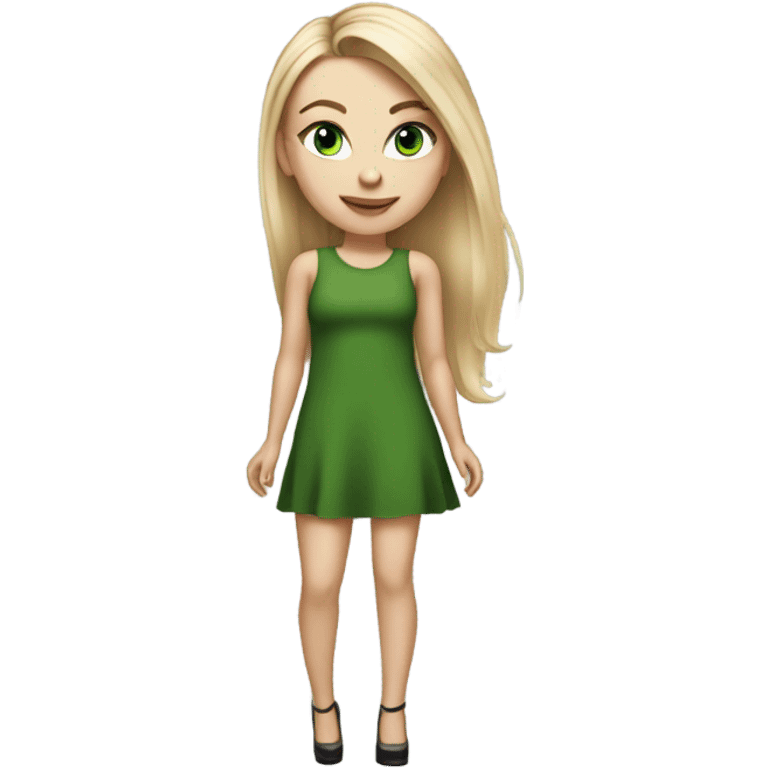 Realistic White girl with Long straight blonde hair, green eyes, tattoos, full body wearing dress and High heels , walking emoji