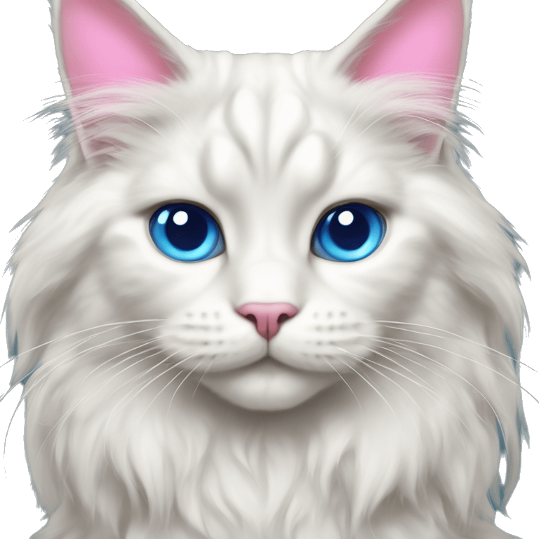 Maine coon White cat with long hair and blue eyes with a pink bow  emoji