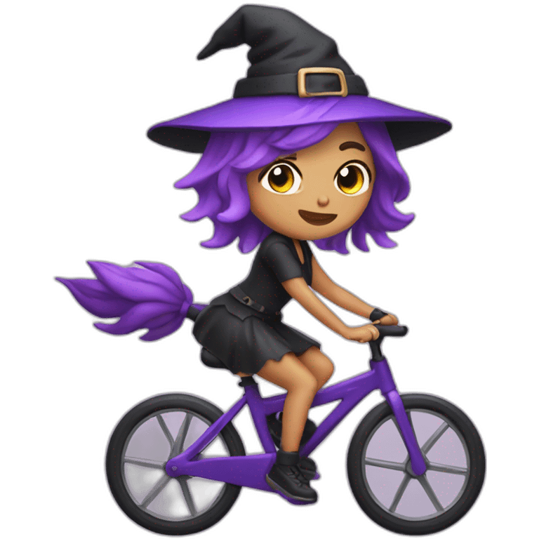 Cute witch purple hair riding spin bike emoji