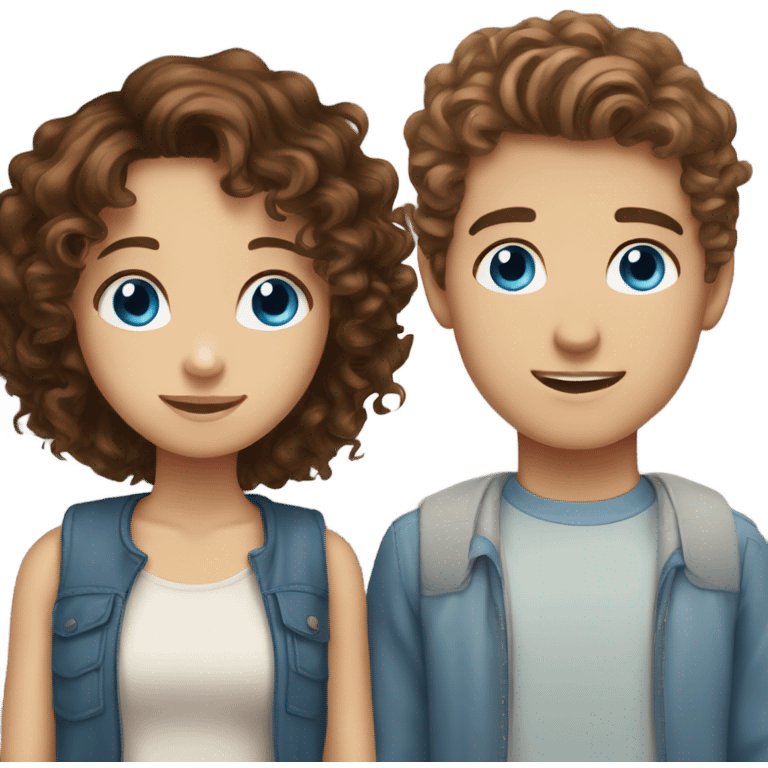 In love brown curly hair blue eyes girl and brown hair boy with blue eyes emoji