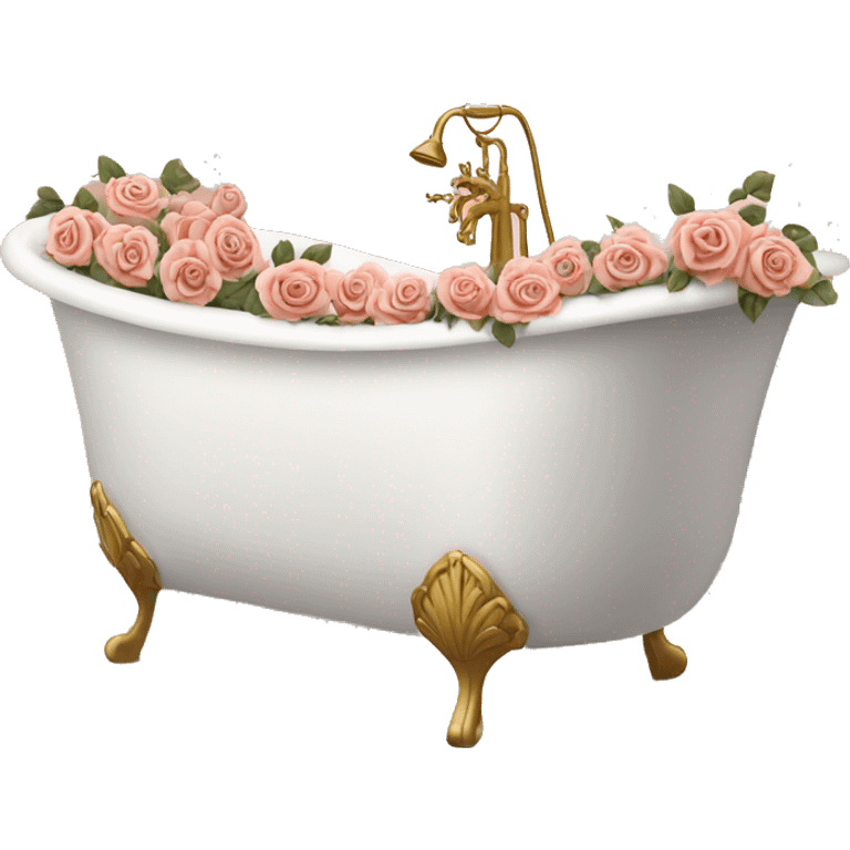 White with gold bathtub filled with roses emoji