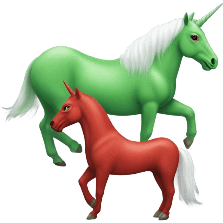 four-legged green unicorn white. a red amazon alien woman, on a unicorn emoji