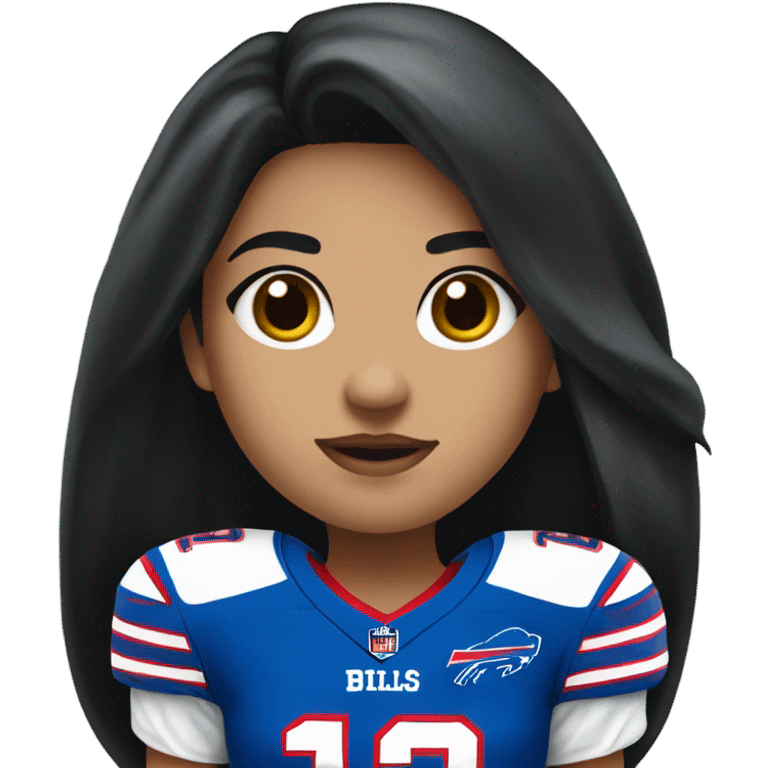 Girl with long black hair wearing buffalo bills jersey emoji