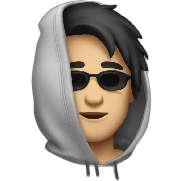 A human being who looks like a hacker who has black hairs and a hoodie emoji