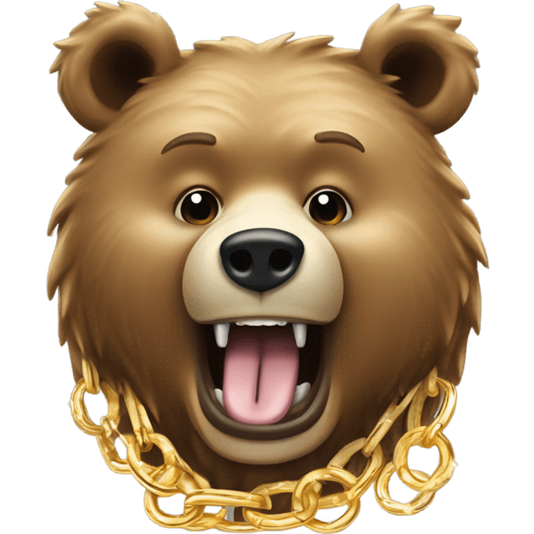 Grizzly bear with gold chain and gold and diamond grill and rings on eating pasta and garlic bread in Ana Italian restaurant  emoji