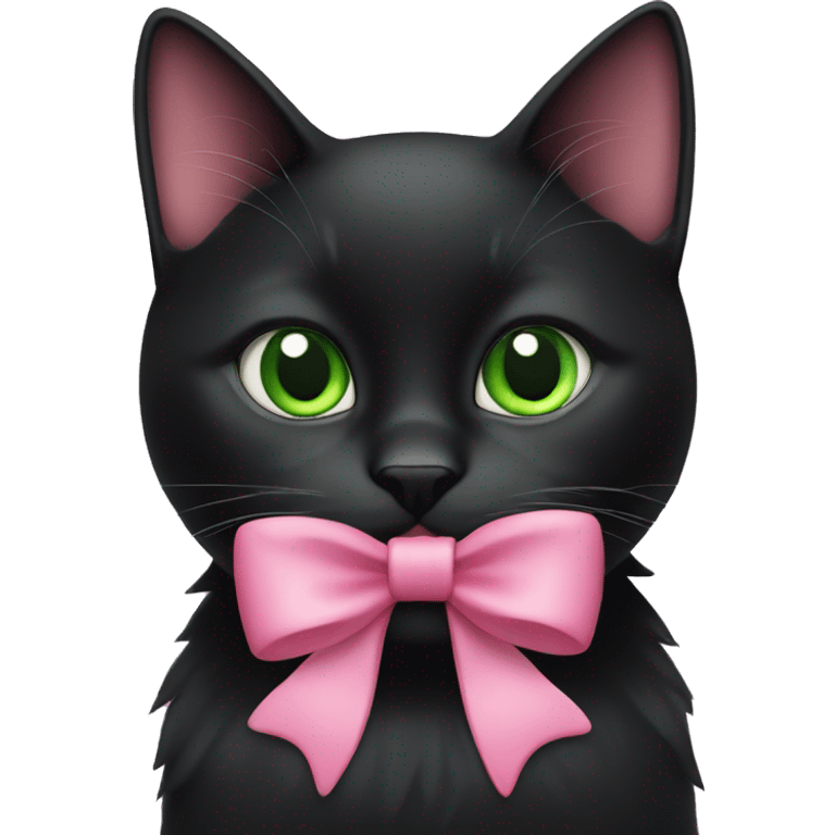 Black cat with green eyes with pink bow necklace  emoji