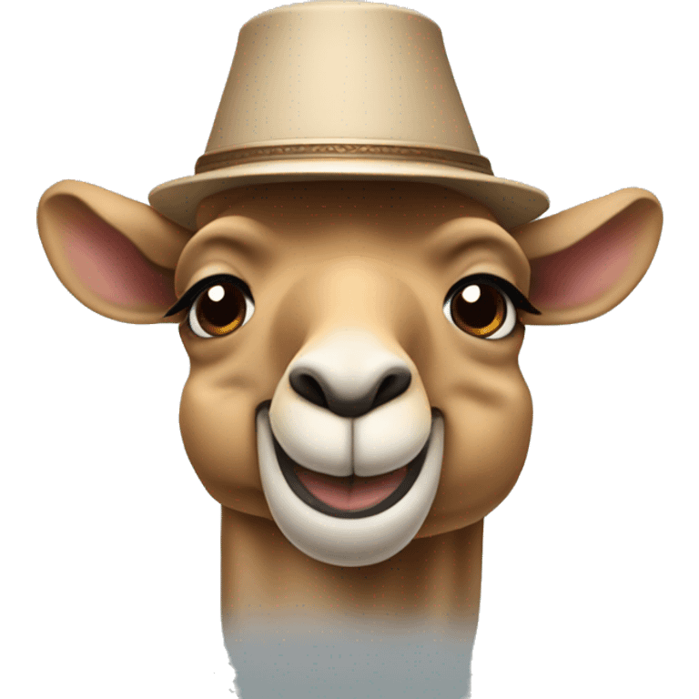 Create a cute chibi camel head with a big smile, wearing a small Turkish fez and a simplified suit. emoji