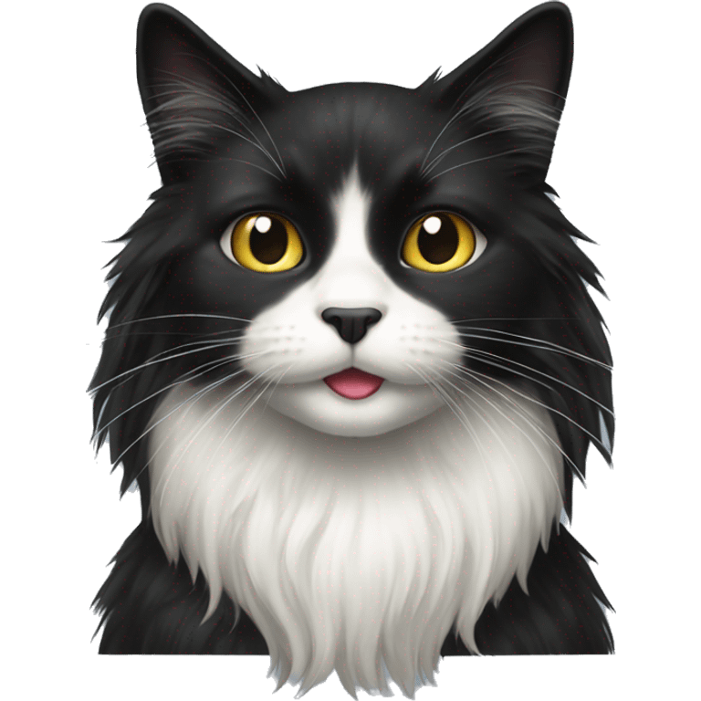 black cat domestic long-haired with white on the mouth emoji