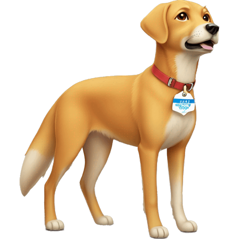 Red fox lab dog with name tag “Oliver” emoji