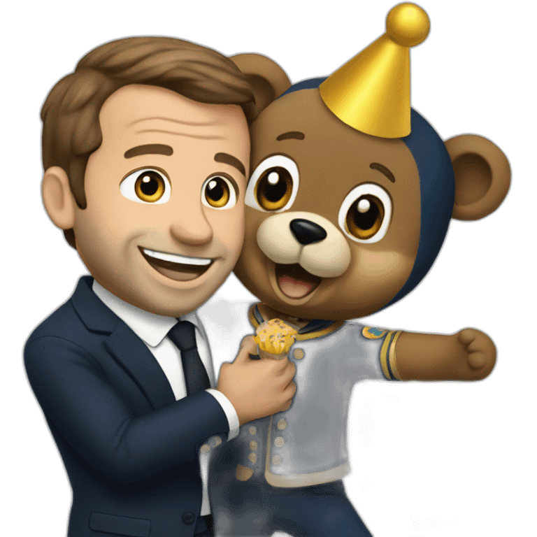 macron celebrating with teaddy bear emoji