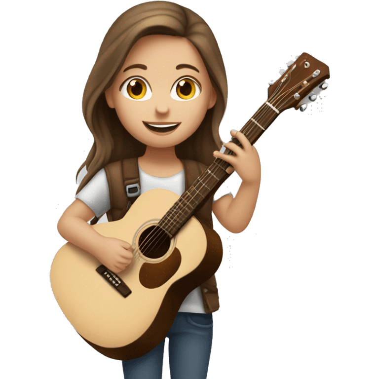 Little white girl with brown hair playing brown acoustic guitar  emoji