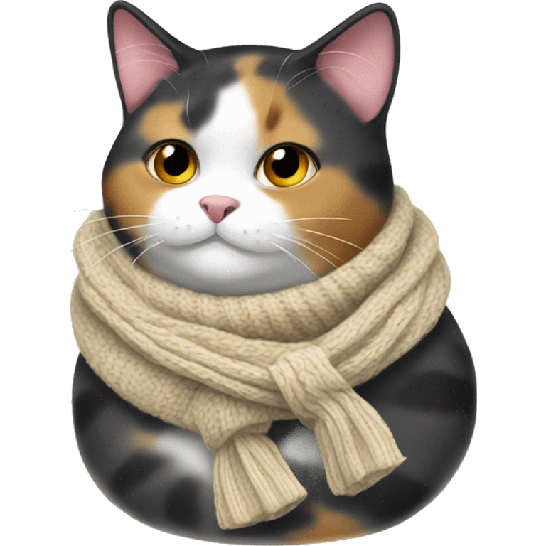 Fat Calico cat wearing a knit scarf emoji