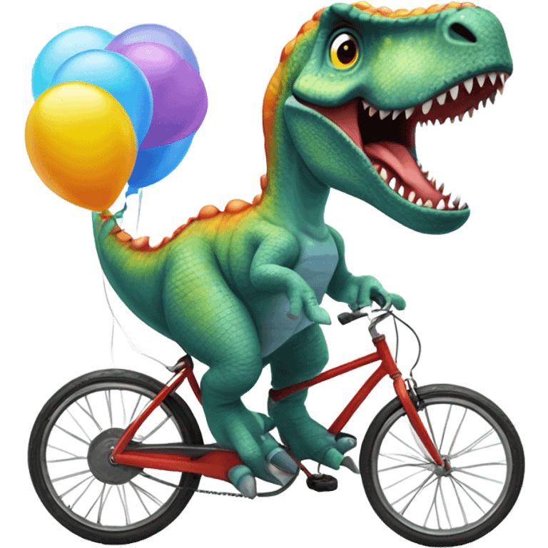 Dinosaur riding bike with balloon emoji