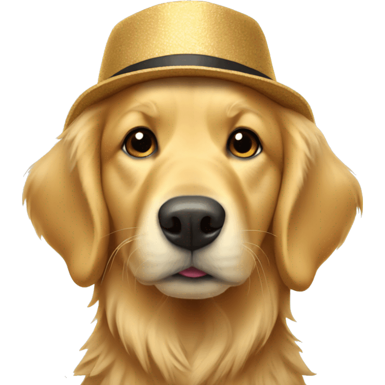 A golden retriever wearing a hat emoji