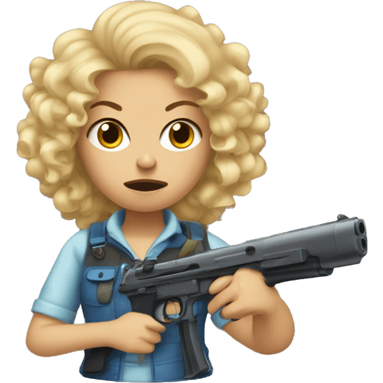 Angry Blonde Curly hair girl with plastic gun emoji