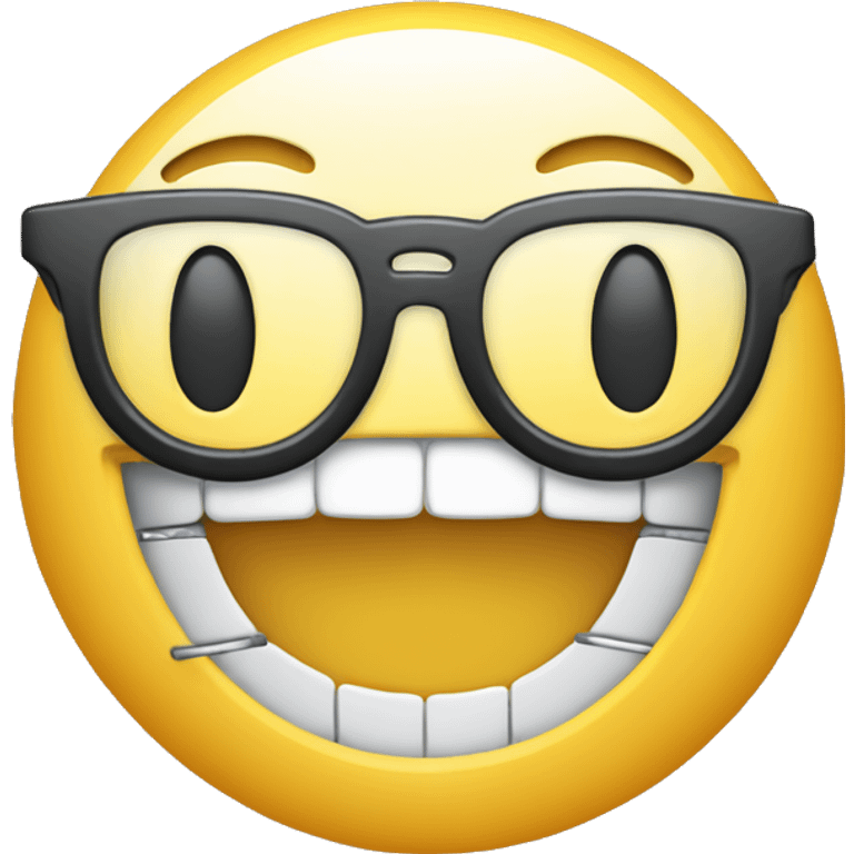 regular smiley face emoji but with braces and glasses emoji