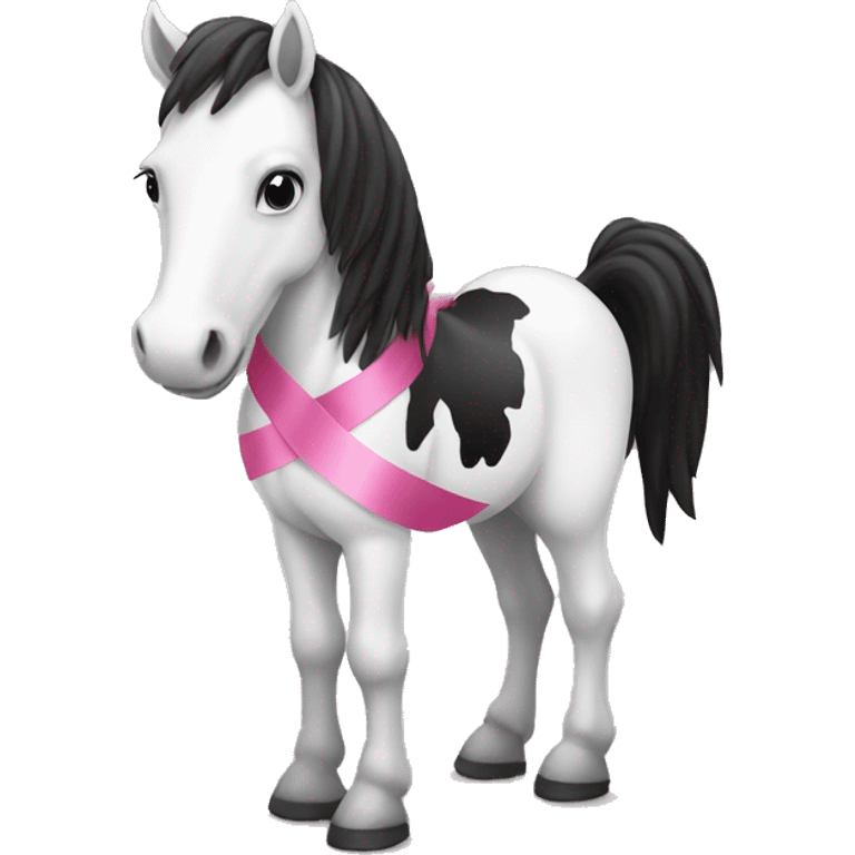 black and white horse with pink ribbon emoji