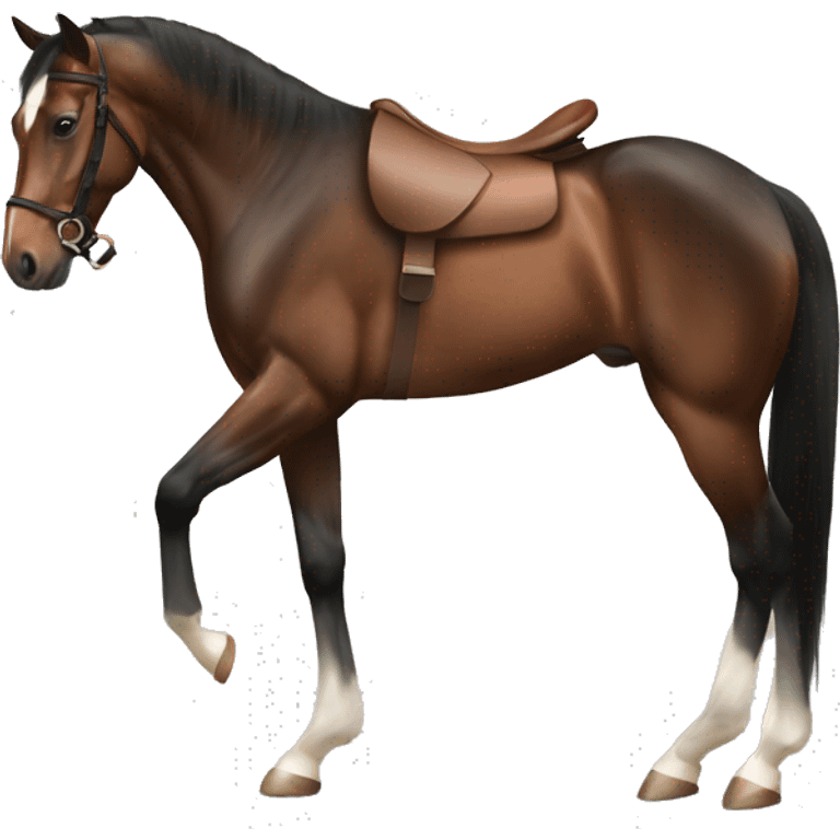 bay horse in am english saddle rearing emoji