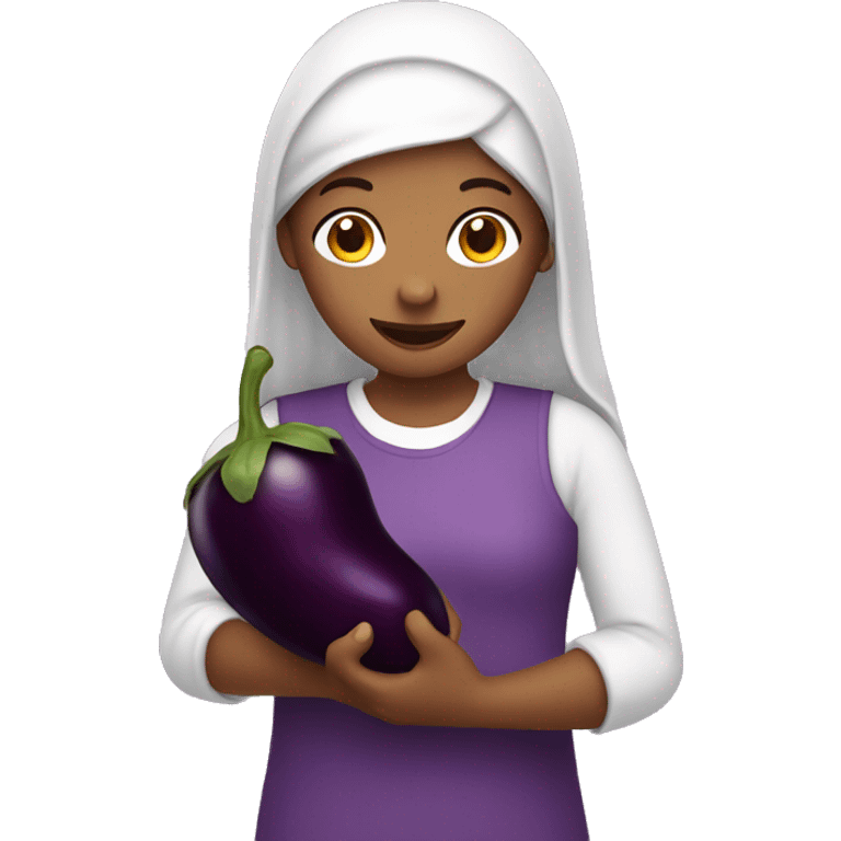 girl holding eggplant emoji