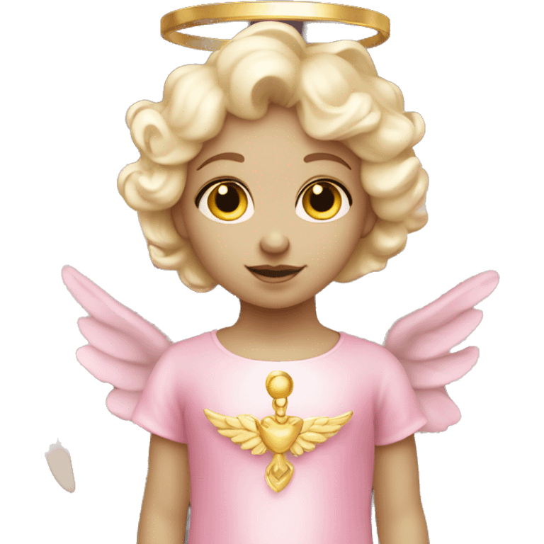 White skinned cherub angel with a pink dress and golden halo  emoji