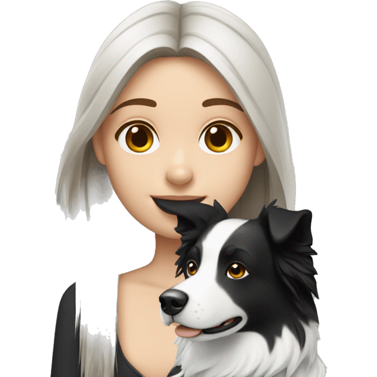 white brunette girl with border collie emoji