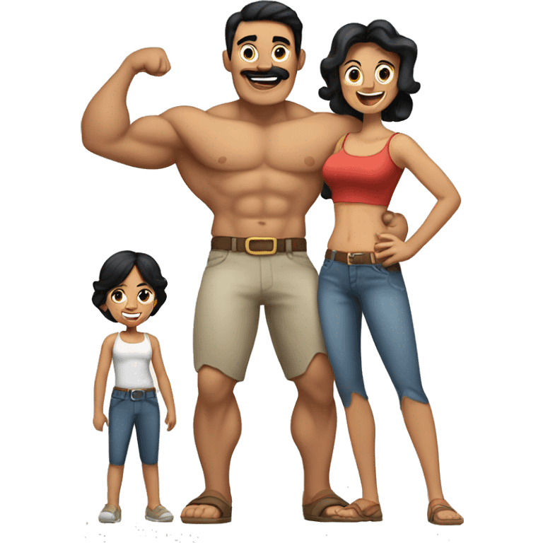 happy muscular family mexican with black hair emoji