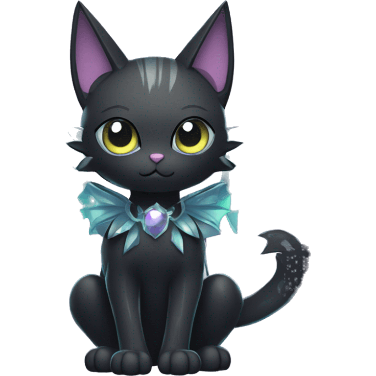 Shiny Cool Punk Black beautiful fantasy Kawaii Ethereal Sona Fakemon-cat-animal with edgy bat-wings-ears Full Body emoji