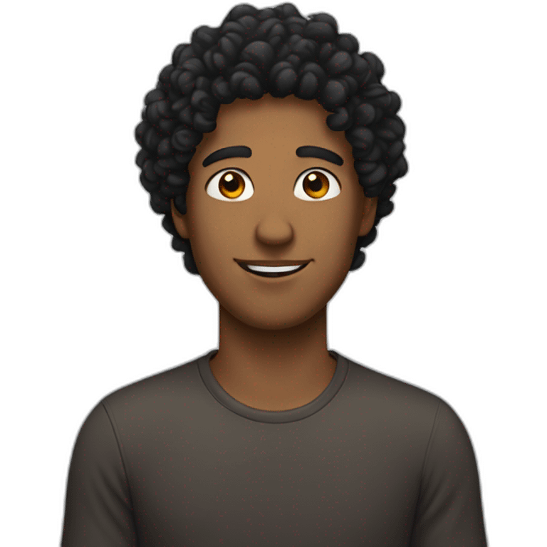 brown skin man with black curly hair emoji