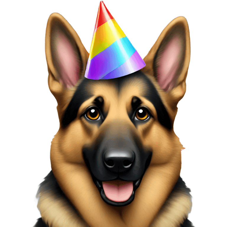 German shepherd wearing a birthday hat  emoji