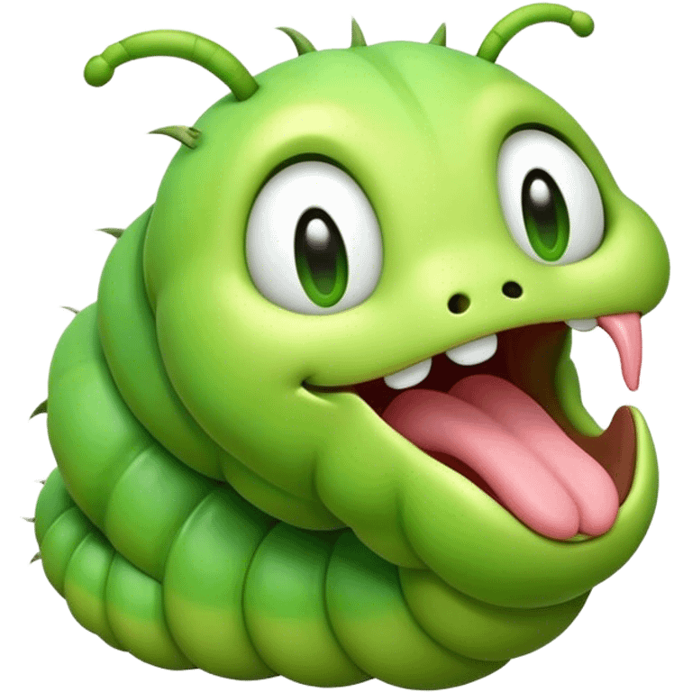 Cinematic Realistic Cute Yawning Caterpillar Portrait Emoji, Head tilted slightly with a dramatic, wide-open yawn, showcasing a soft, downy segmented body in vivid green with subtle drooping and half-closed, drowsy eyes, rendered with intricate natural texture and gentle shadows, high shine, relaxed yet expressive, styled with a dash of woodland charm, soft glowing outline, capturing the essence of a sleepy yet affectionate caterpillar that appears ready to stretch out and rest among the leaves! emoji