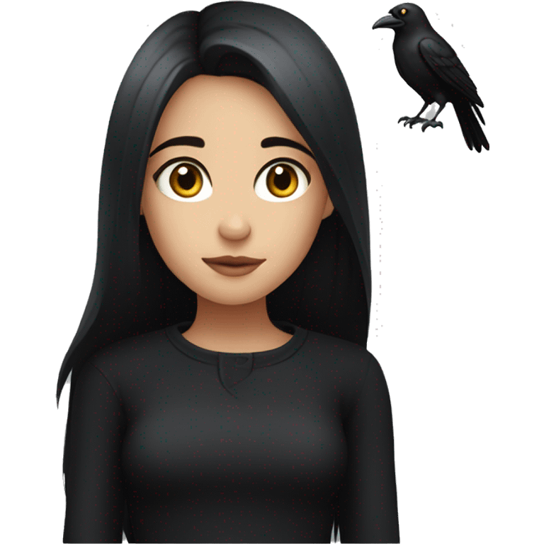 dark hair and eyes with black clothes girl with a crow emoji