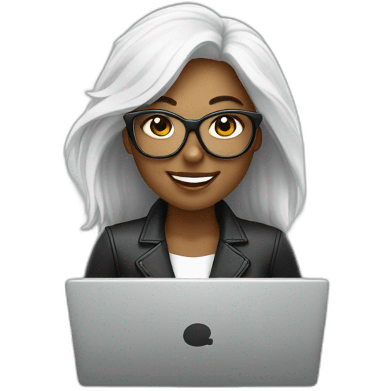 mujer piel blanca pelo negro gafas y trabajando en laptop emoji