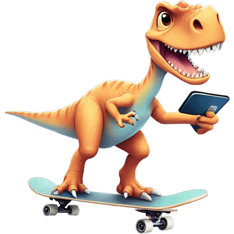 Skateboarding Dino taking a selfie emoji