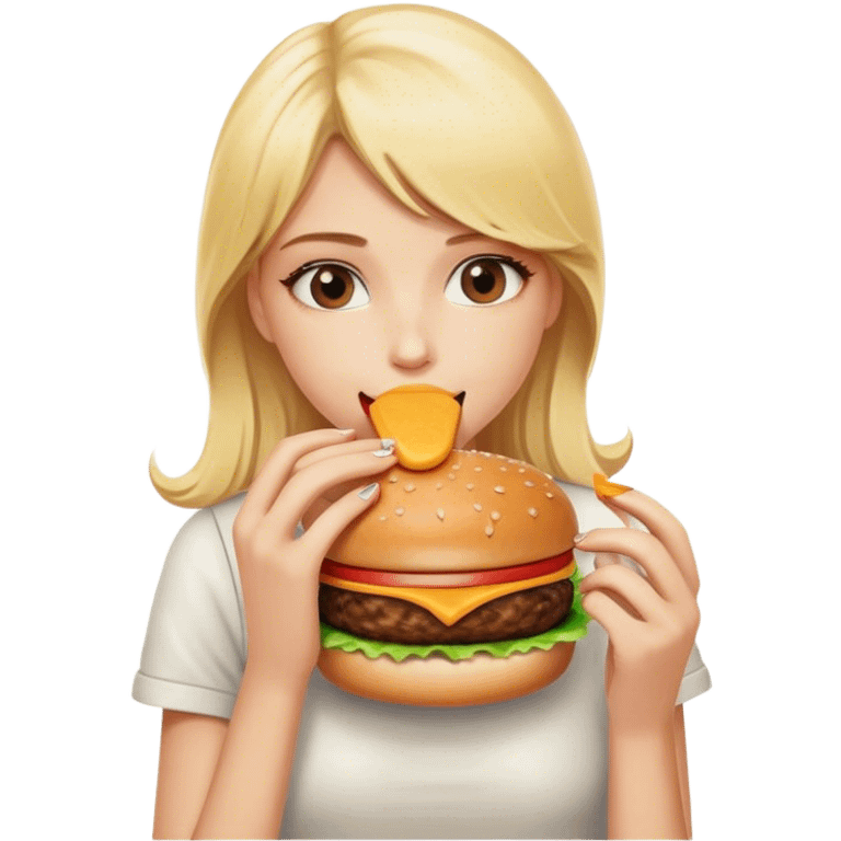 Blonde girl fat eating burger emoji