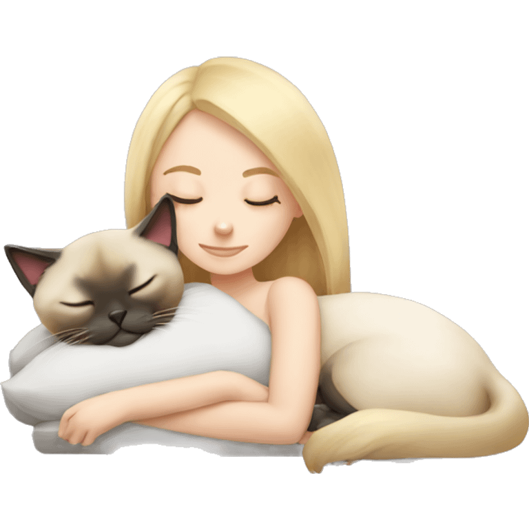 Blonde girl sleeping with Siamese cat emoji