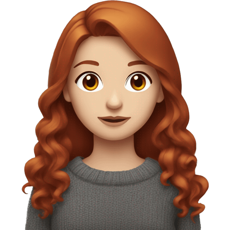 redhead girl with grey eyes with long hair and Dyson styling in a burgundy sweater and a rat on her shoulder emoji