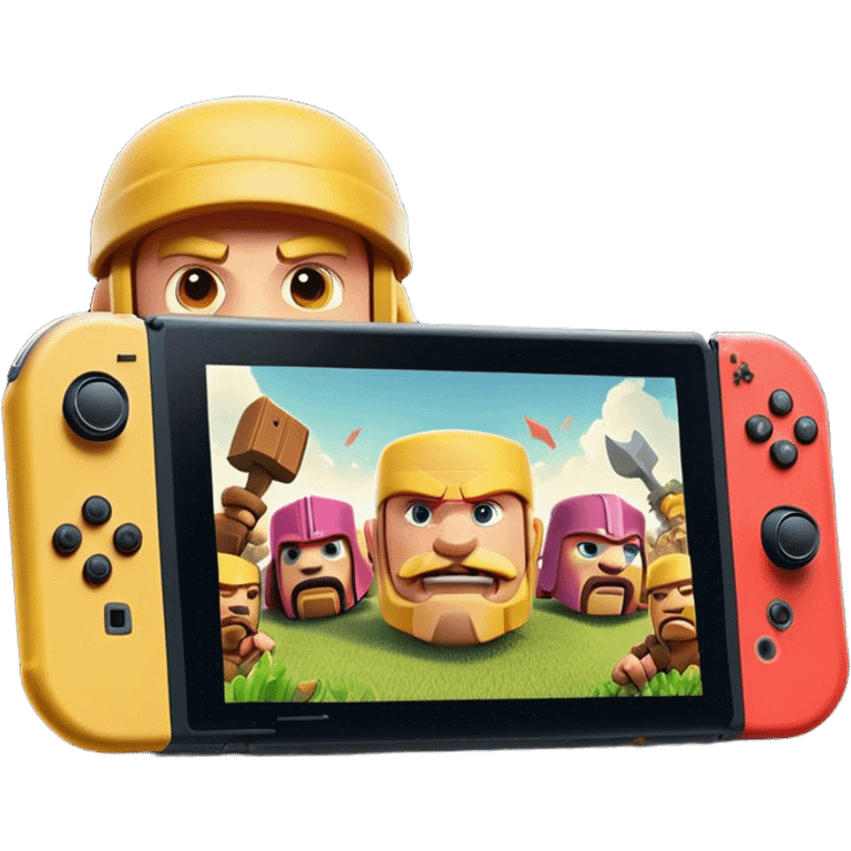 Clash of Clans aesthetic: Cinematic Playful Nintendo Switch Portrait Emoji, rendered in a 3D vector-style similar to standard emojis with minimal shading and bold, simplified shapes. A compact, distinct form with signature details, softly glowing with a nostalgic gaming charm. Simplified yet unmistakably iconic, highly detailed and consistent, glowing with a soft radiance and high shine. Stylized with a touch of retro gaming magic and a soft glowing outline, capturing the essence of a beloved gaming relic with a friendly, playful manner! emoji