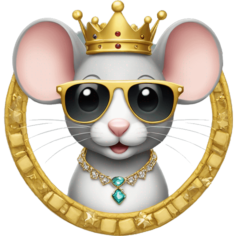 Mouse with crown and sunglasses and jewelry emoji