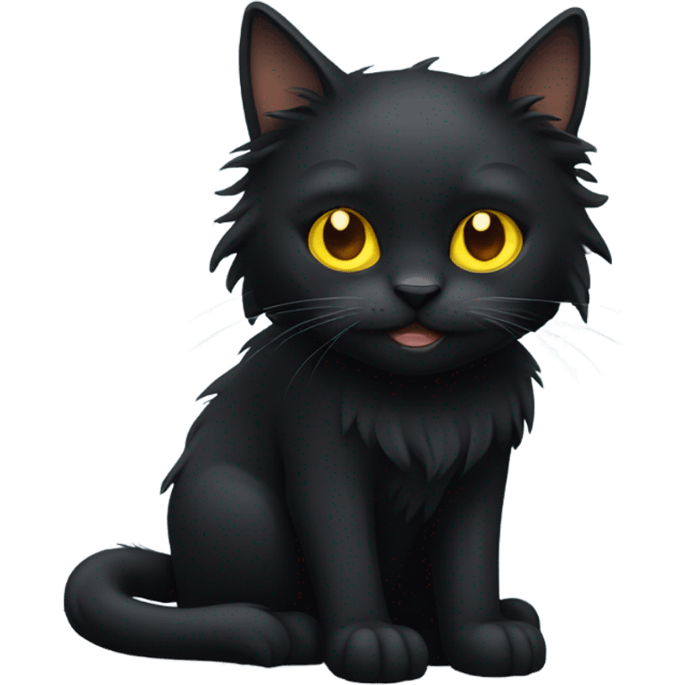 Long hair black cat with yellow eyes emoji