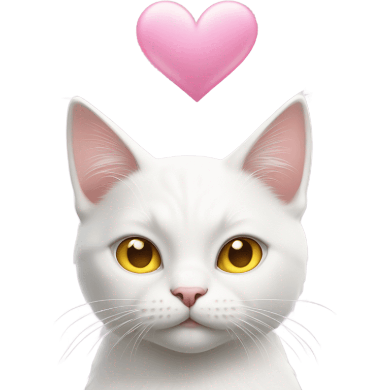 Realistic White cat with yellow eyes, pink hearts over head  emoji