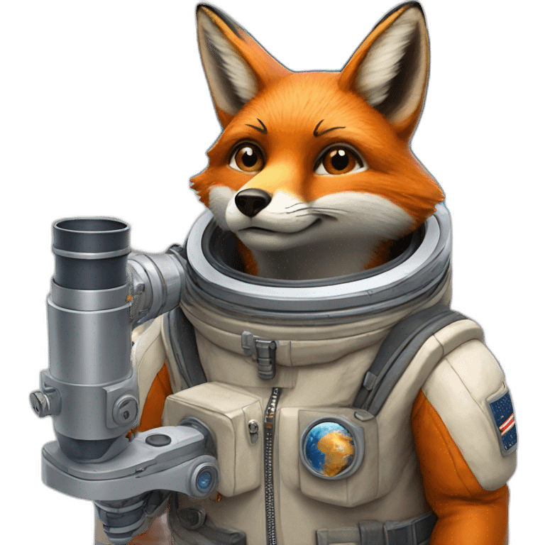 fox in a cosmonaute suit and a telescope emoji